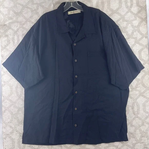 Tommy Bahama Mens XL Black 100% Silk Short Sleeve Camp Shirt T31166 Textured - Picture 9 of 9
